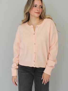 By Together Peach Knit Button-Up Cardigan